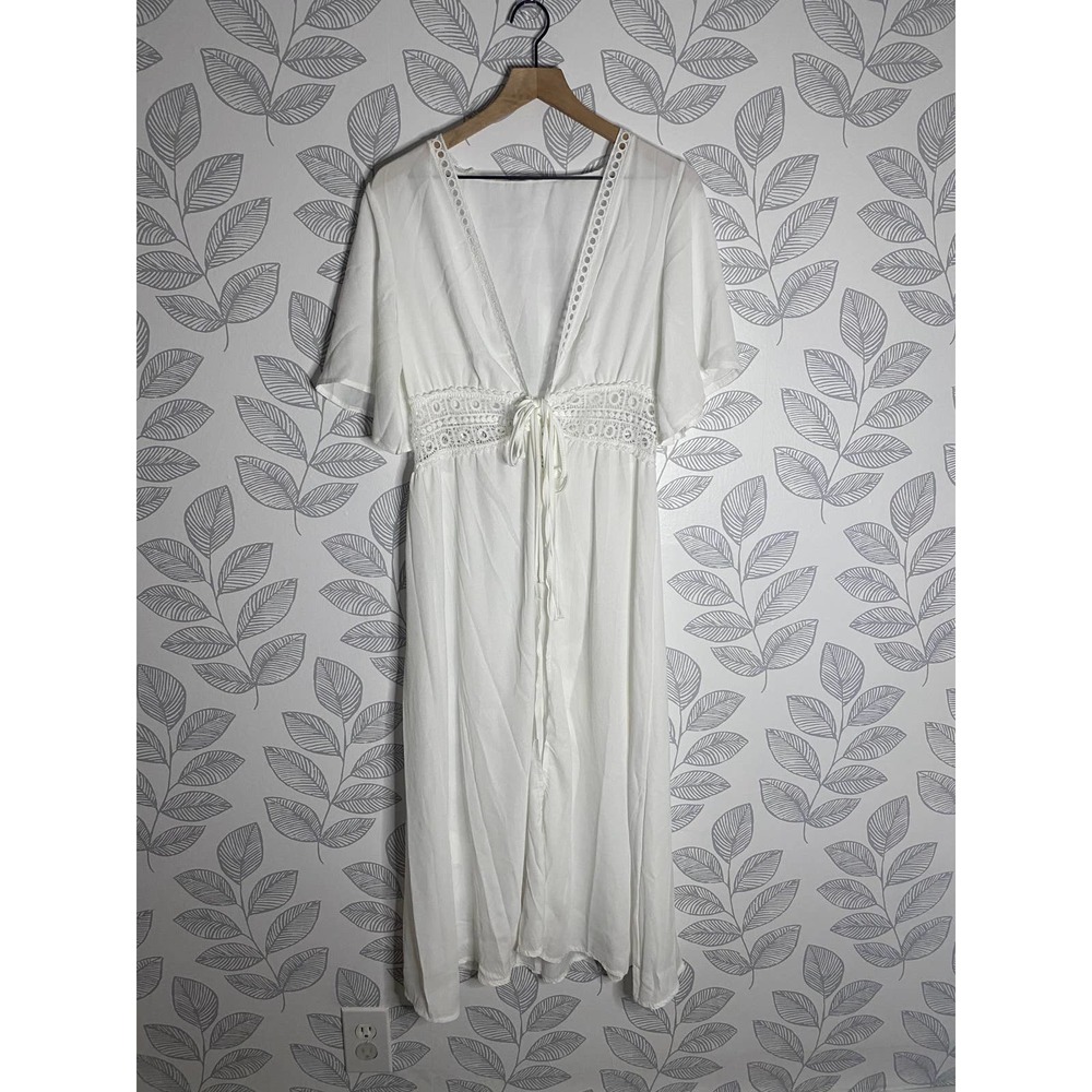Unbranded White Floor Length Sheer Coverup,  Size S